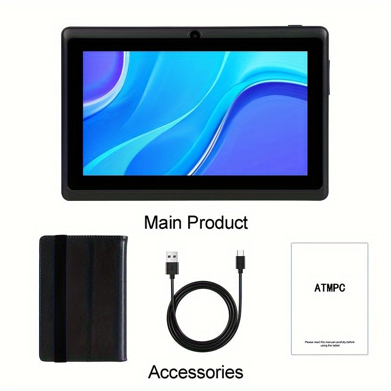 ATMPC 7-Inch for Android Tablet - Quad Core, HD IPS Display, Dual Cameras, WiFi, 2GB for RAM, 32GB Storage with Case - 2023 Model