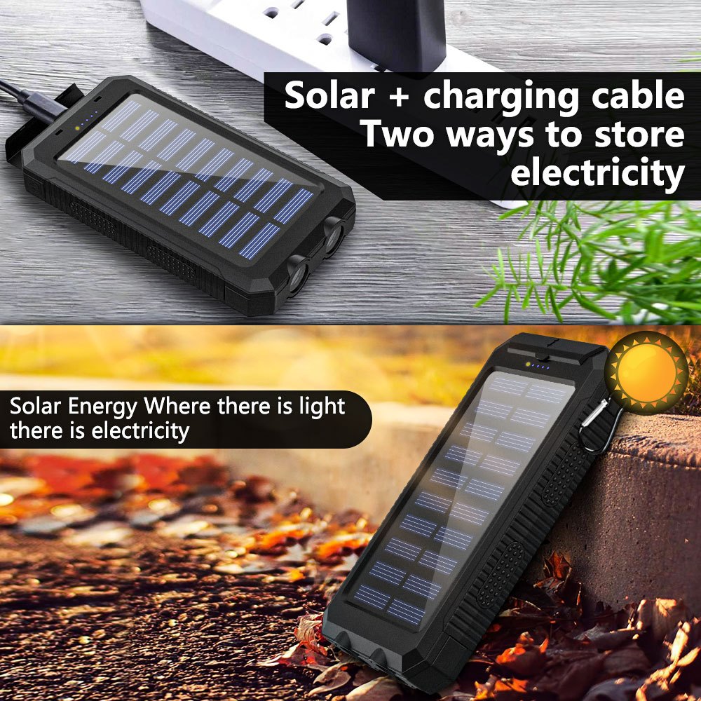 30000mAh Solar Charger Power Bank - Portable Solar Phone Battery Panel Charger, QC3.0 Dual USB Port Battery Pack Charger Portable for All Cell Phones