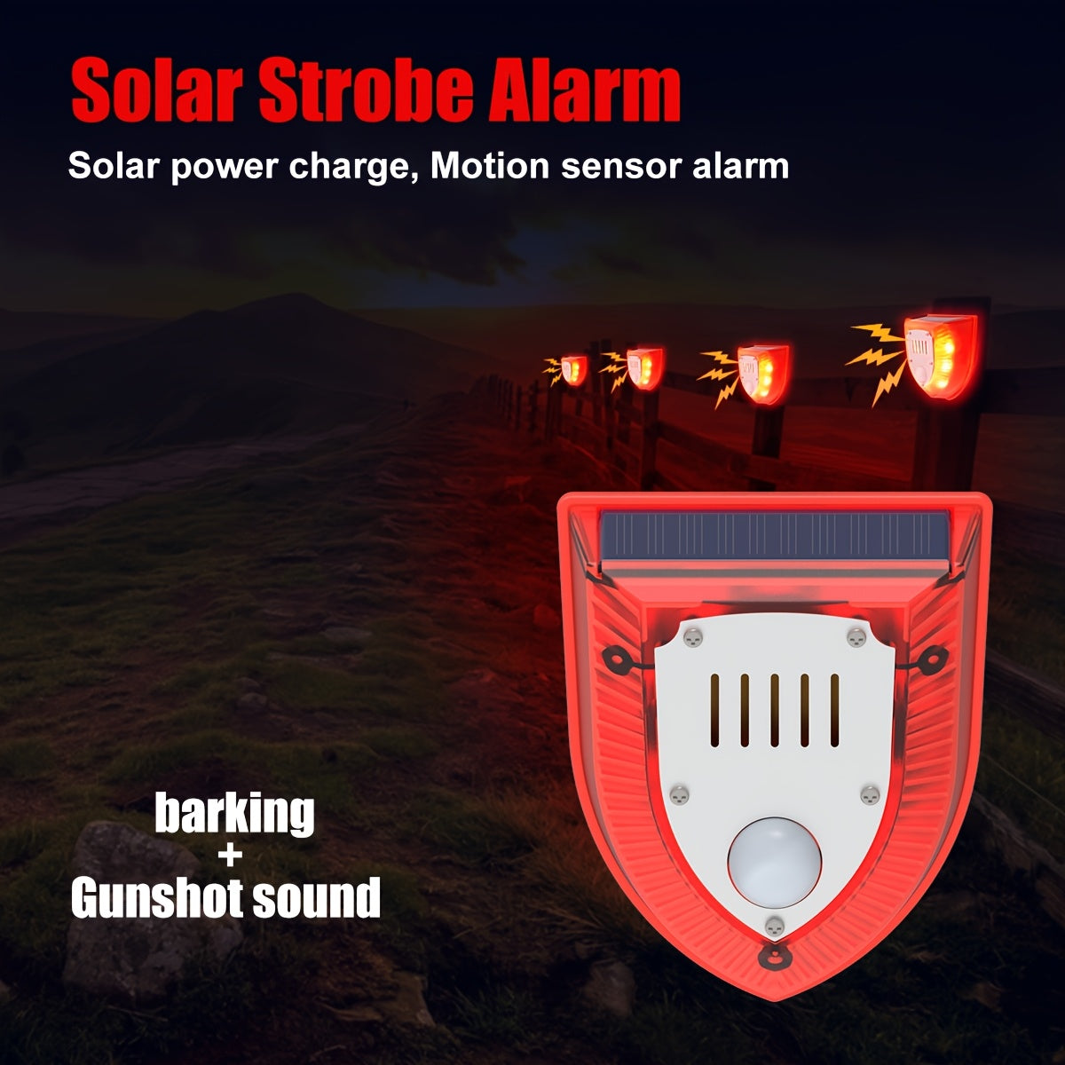 RUOCIN Solar Security Alarm Light with 129dB Gunshot & Dog Barking Sound