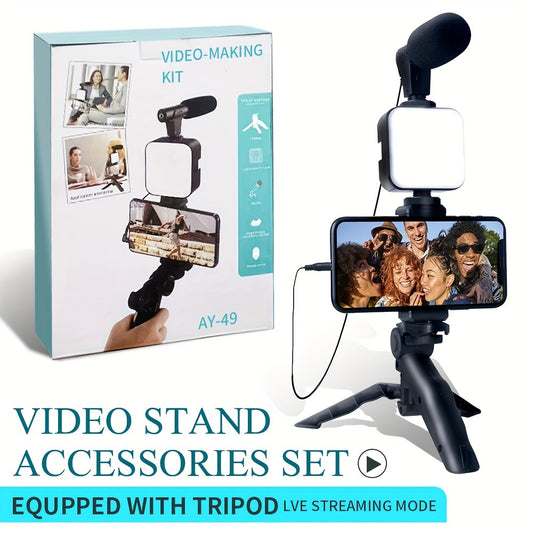 Beginner Video Blogging Kit Is Suitable For IPhone, Android With A 10-inch Tripod, Phone Holder, And Mini Shotgun Microphone, Suitable For Live Streaming, Video Calls, Vlogging