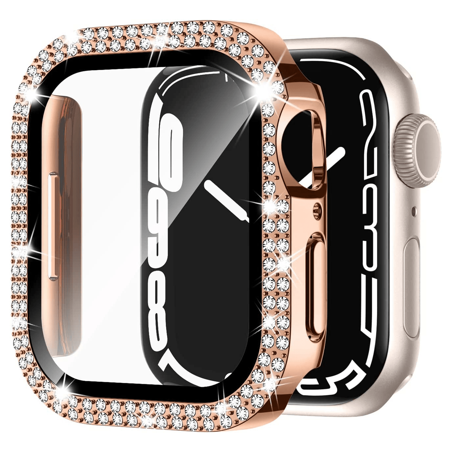 Megkhla Apple Watch Screen Protector, Bling Case For Apple Watch 40mm 44mm 41mm 45mm SE Series 8 7 6 5 4 With Hard PC Tempered Glass Rhinestone Protection Full Face Case Accessories For IWatch Girls & Women