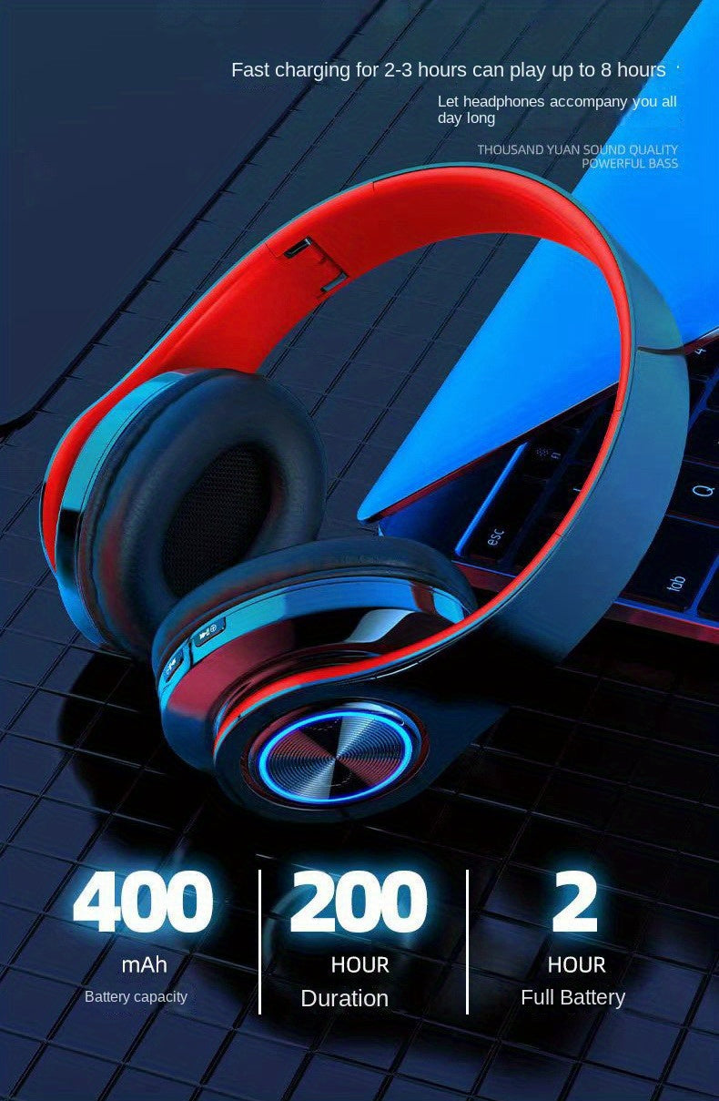 B39 Light Emitting Wireless Headphones - Colorful LED Lights, Comfort Over Ear, Foldable, Built-in Microphone, FM, SD Card Slot - Wired - For School, Tablet, PC, TV, Cellphones - Perfect Gift for Birthday, Easter, Boy/Girlfriends