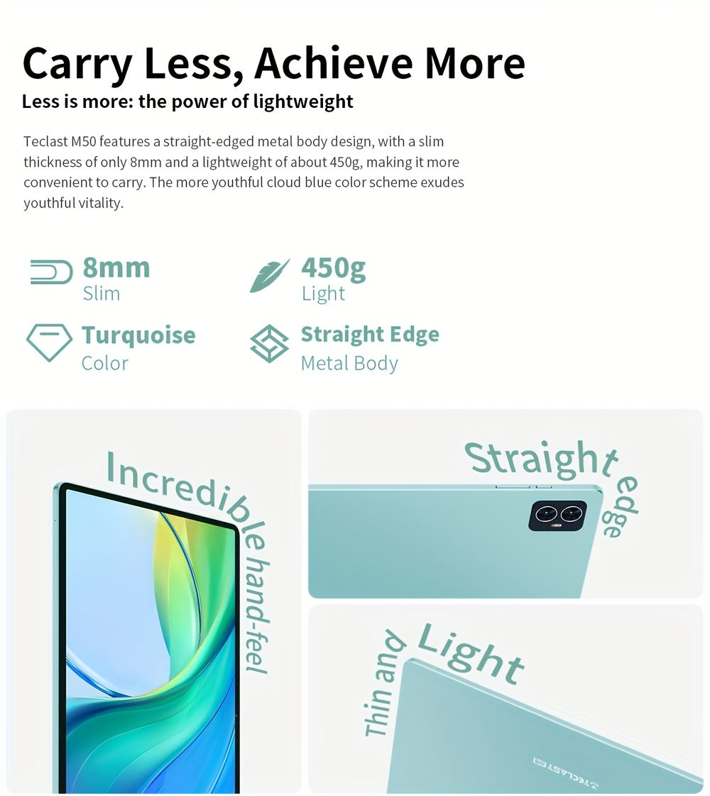 Teclast M50 Tablet with 6GB for RAM, 128GB ROM, and 1TB Expansion - Unisoc T606 8-Core CPU, Mali-G57 GPU, 10.1-inch TDDI Display, LTE Dual SIM Support, for Android 14, 6000mAh Battery, Wi-Fi, 5MP 13MP Cameras, Tablet PC