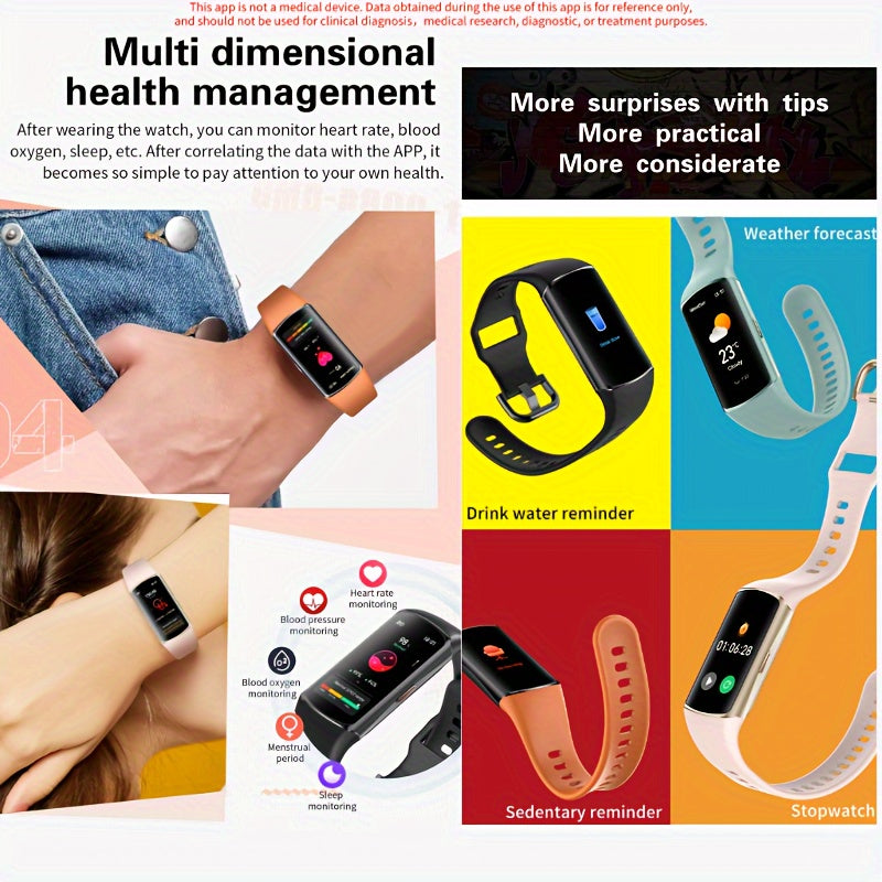 Sports Style Women's Smart Bracelet/Smart Watch - Exquisite and elegant design with sporty elements, HD large screen display, water drinking reminder, customizable dial, sports data tracking and recording, sleep monitoring, weather forecast, stopwatch, H