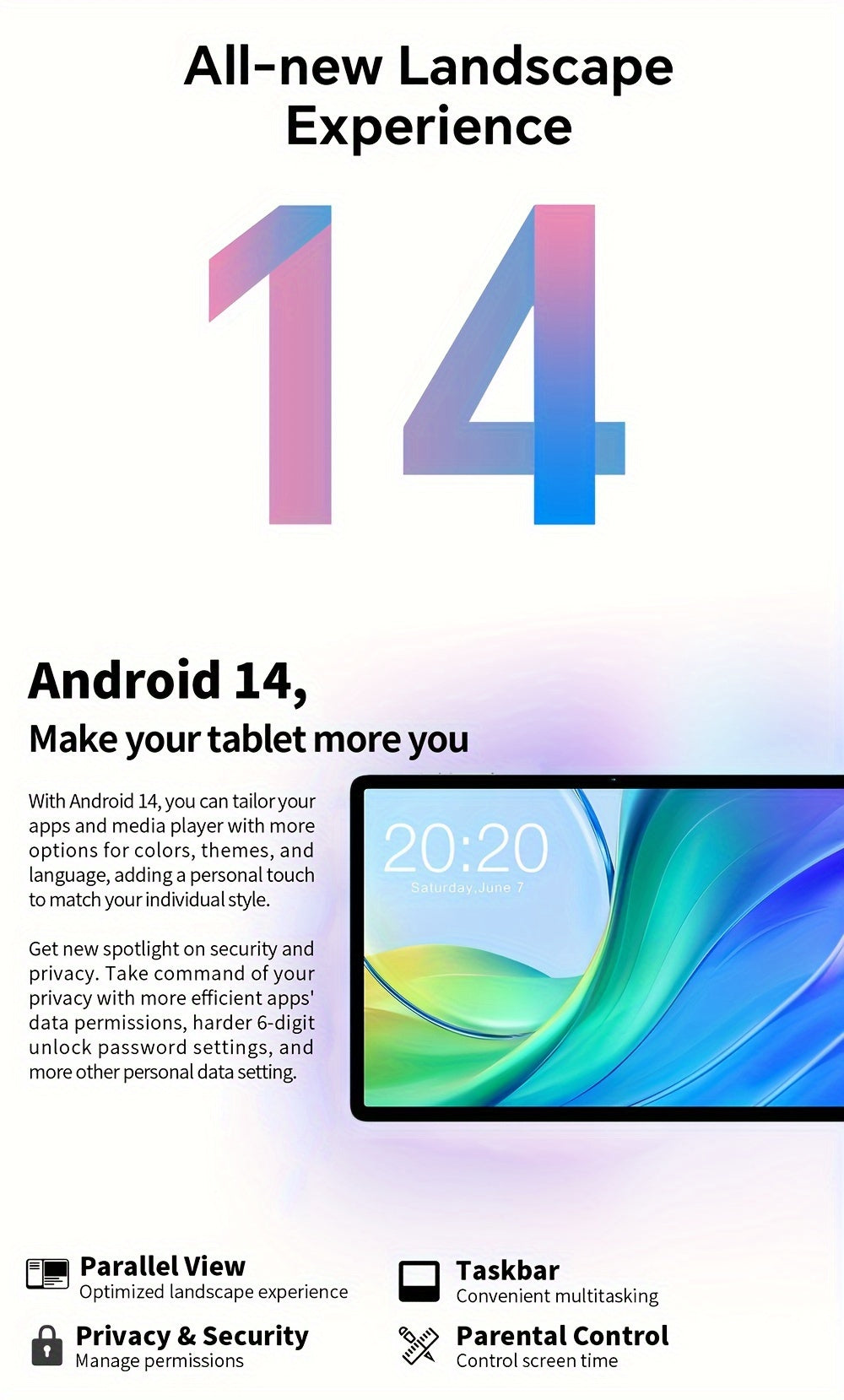 Teclast M50 Tablet with 6GB for RAM, 128GB ROM, and 1TB Expansion - Unisoc T606 8-Core CPU, Mali-G57 GPU, 10.1-inch TDDI Display, LTE Dual SIM Support, for Android 14, 6000mAh Battery, Wi-Fi, 5MP 13MP Cameras, Tablet PC