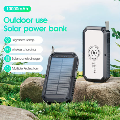 Solar Charger 10000mAh, Solar Power Bank, USB C Quick Charge Wireless Portable Charger With LED Flashlight For IPhone, Android And Outdoor Camping