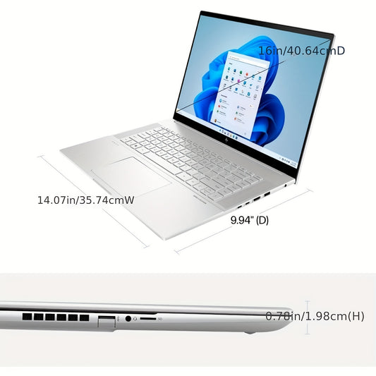 HP Envy 16 Touchscreen Laptop - 16" WQXGA IPS, 120Hz, Intel i7-13700H, 32GB DDR5 for RAM, 2TB SSD, GeForce RTX 4060, Backlit Keyboard, Windows 11 Home, Silvery with Folding Mouse