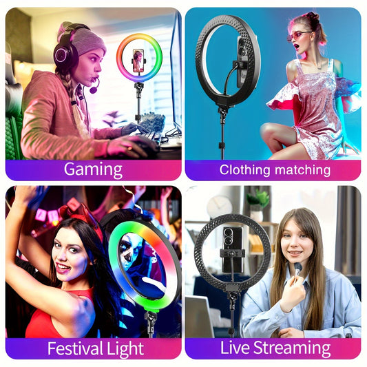 10" LED Selfie Ring Light, 38 Color Modes With Tripod Stand