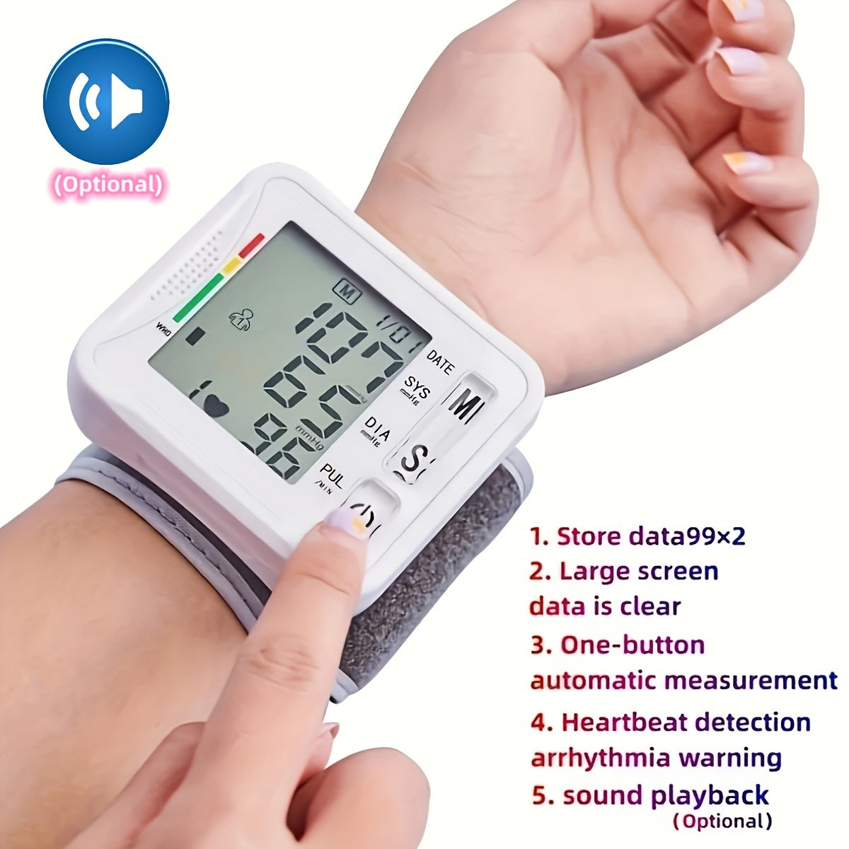 TAIKON W01 Digital Blood Pressure Monitor with Pulse Rate Detection - Easy-to-Use Wrist Cuff, Battery-Powered, LCD Display, Adjustable for Adults & Youngsters